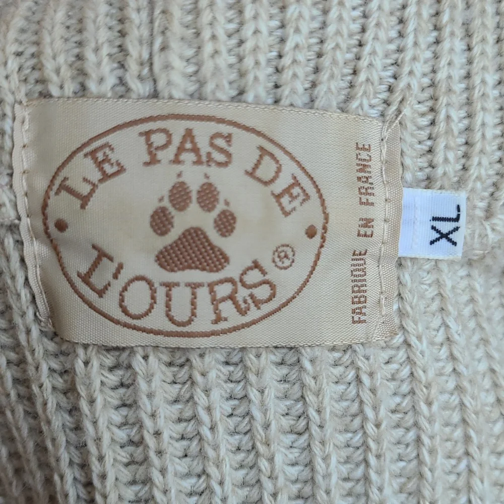 LE PAS DE L'OURS Beige Weave Knit France Sz XL Pullover Mechanic Hunting Sweater